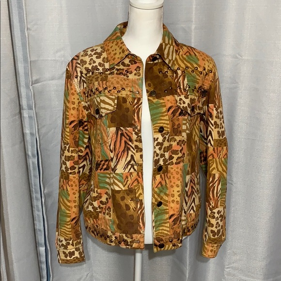 Multiples Jackets & Blazers - Multi animal print studded denim jacket
